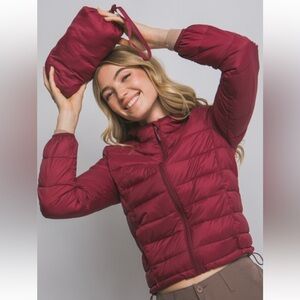 Love Tree Hooded Packable Puffer Jacket Burgundy